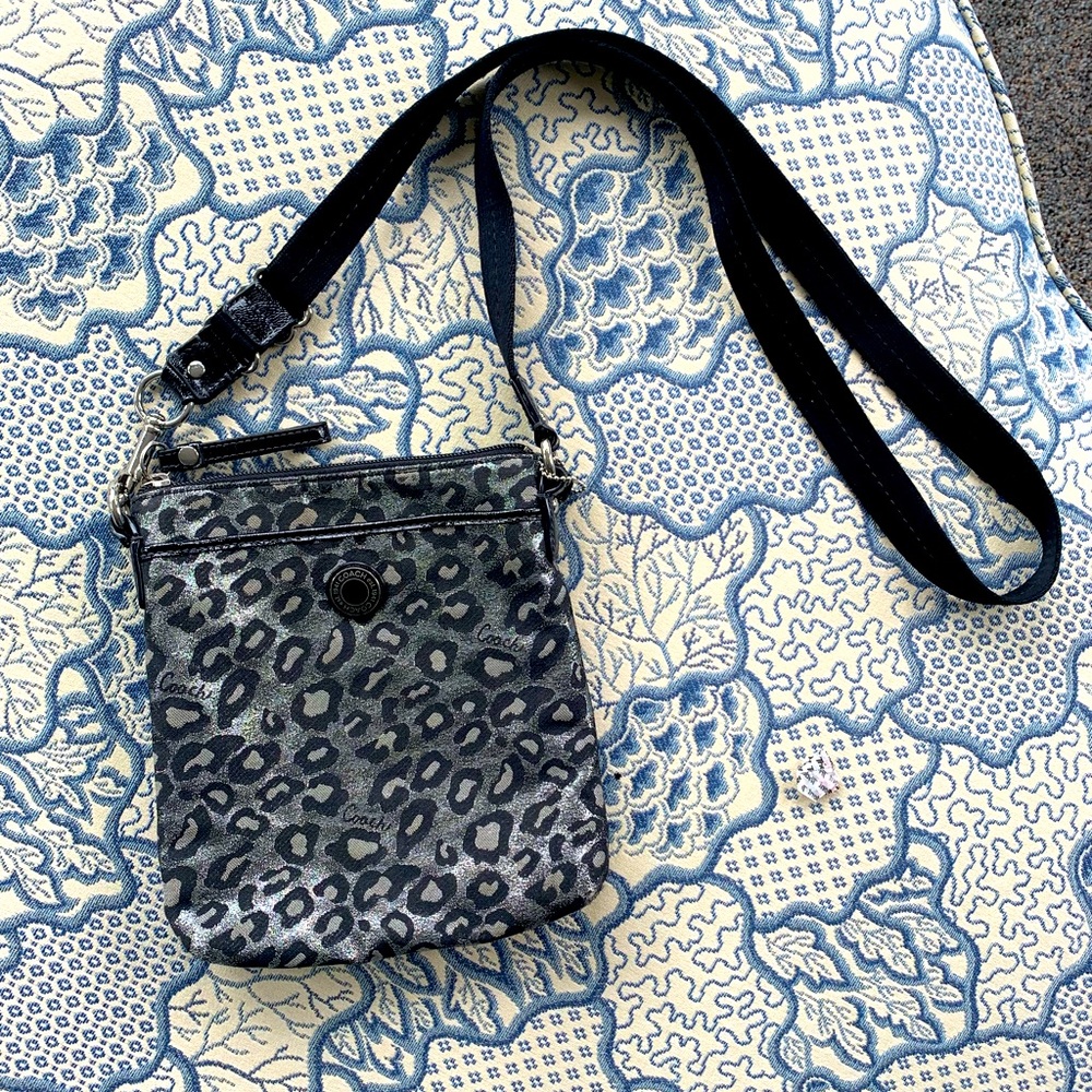 Black Coach Metallic Leopard Crossbody Purse